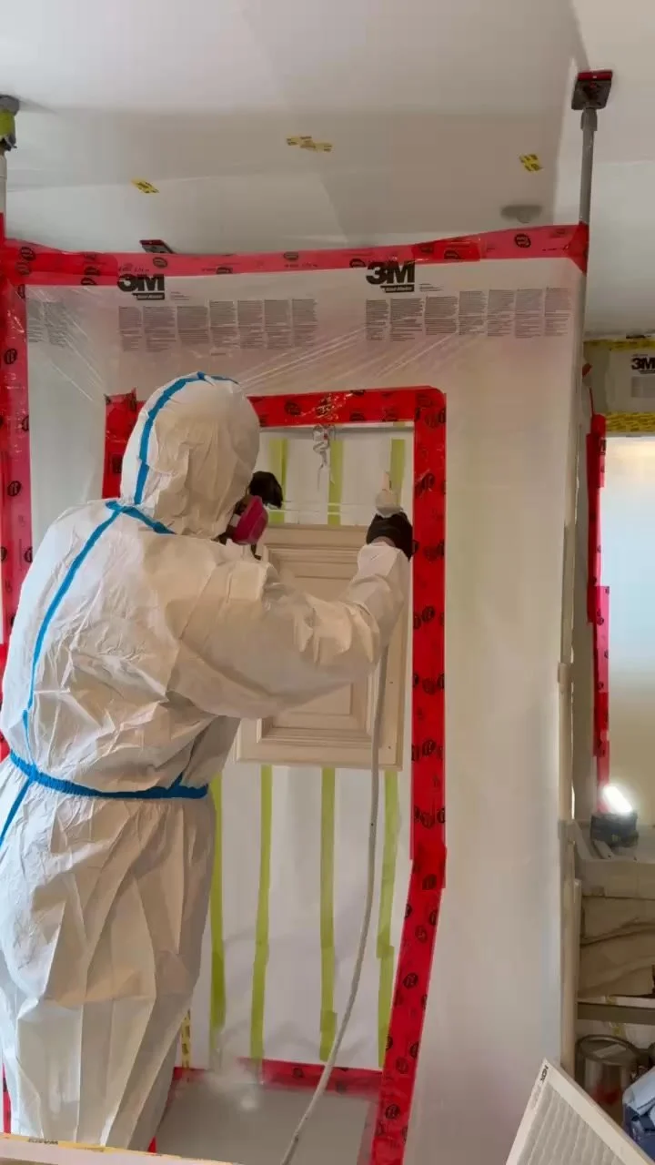 Day 3 of our 5 day cabinet painting process in CDA💪
Today we sprayed two coats of primer to seal the surface and ensure proper paint adhesion. This step is essential for durability and a clean, factory quality result.

Follow along for the final rev