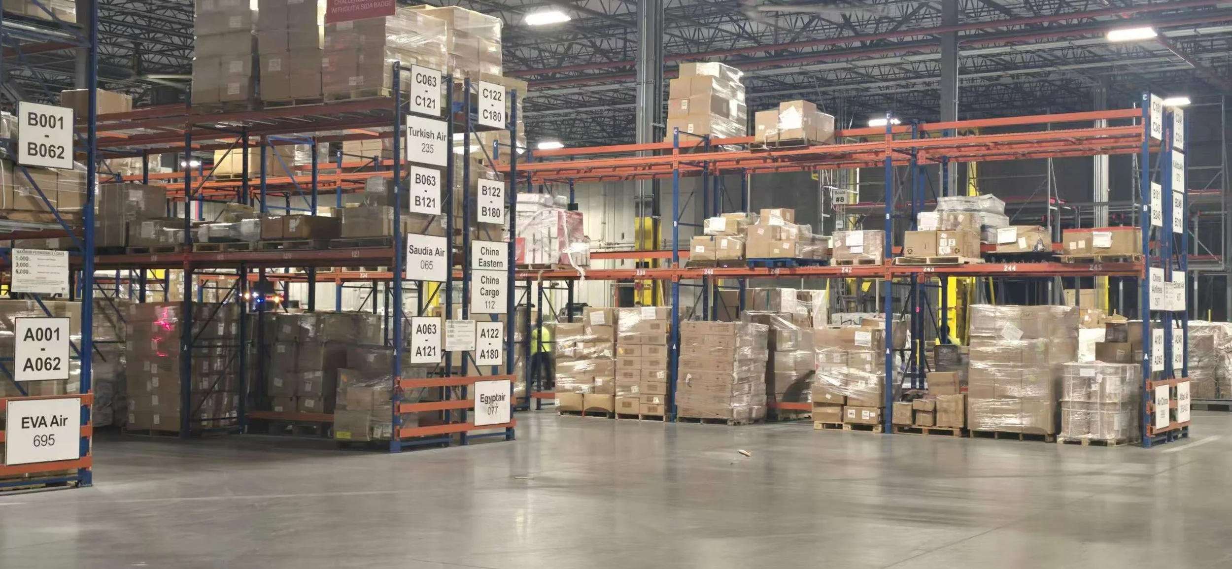 Cold storage warehouse at the airport for shipments of fresh seafood from overseas.