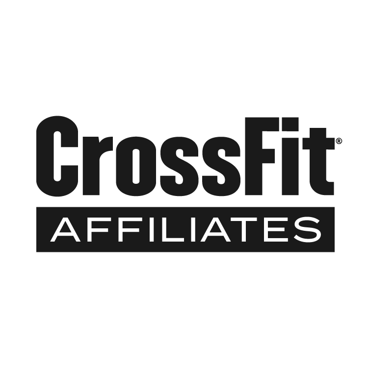 Black and white logo for CrossFit Affiliates with the words 'CrossFit' and 'Affiliates'