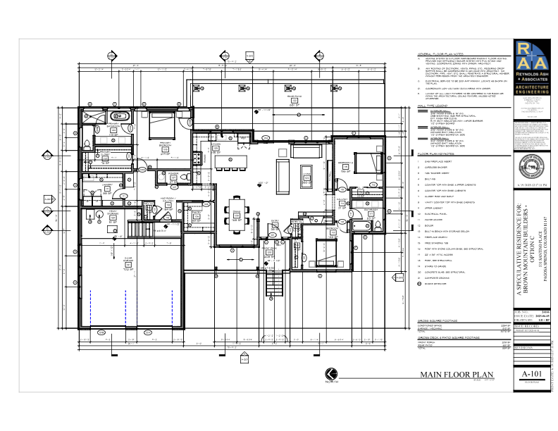 Architectural main floor plan of a house showing rooms, walls, doors, windows, and fixtures.