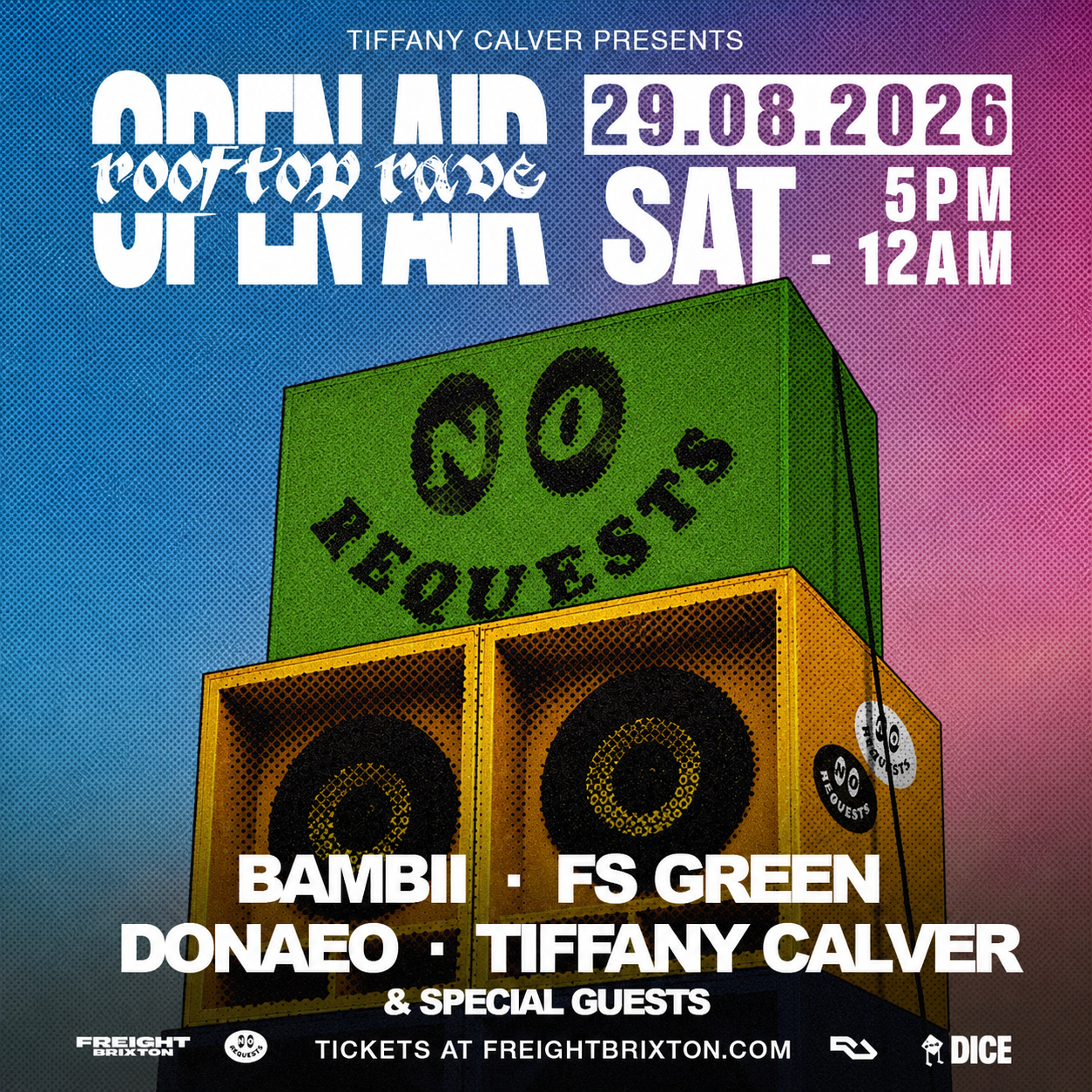 Tiffany Calver presents no requests open air party