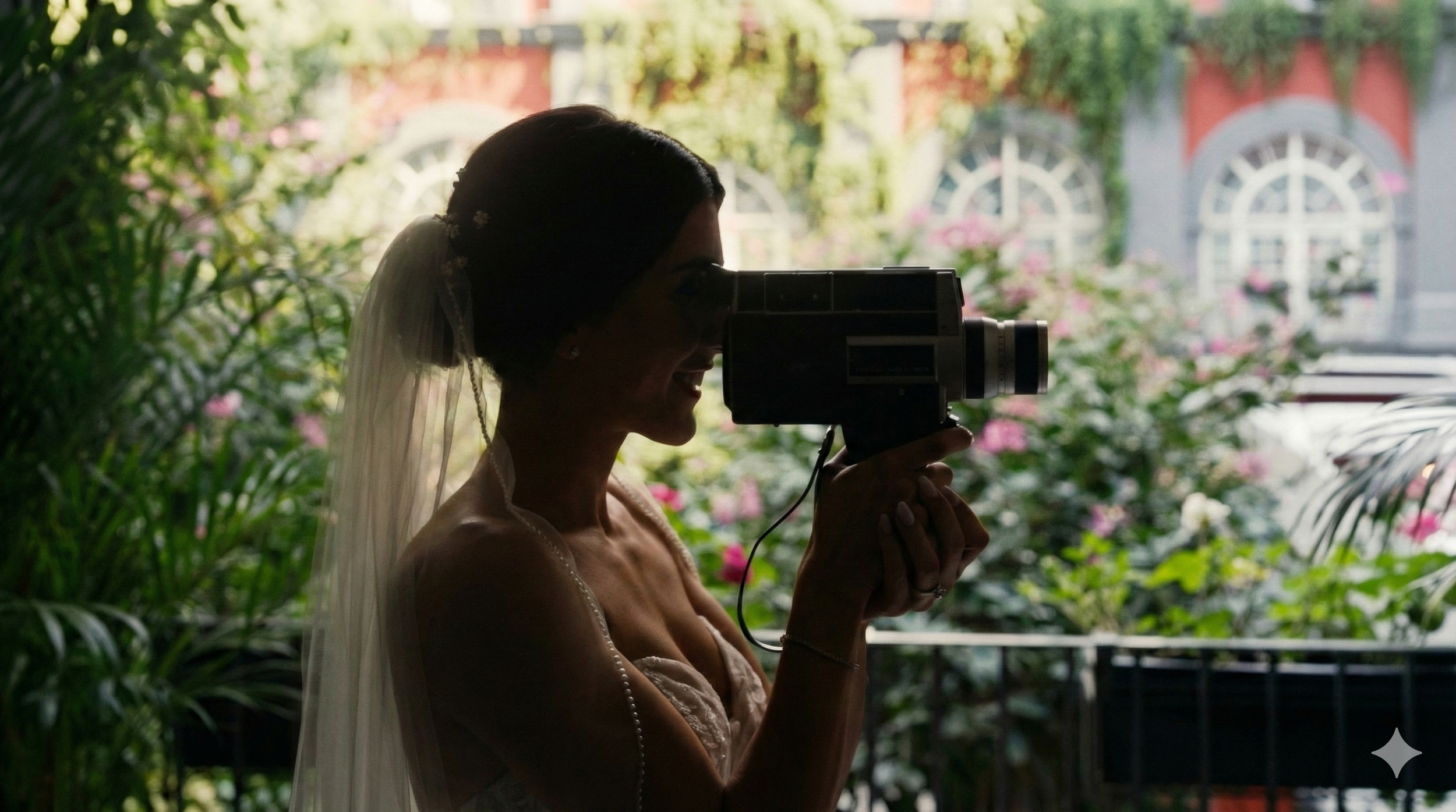 bride filming at wedding