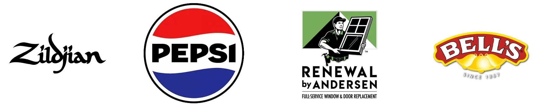 Logos of Domino's Pizza, Pepsi, a delivery person on a scooter, and Bell's.