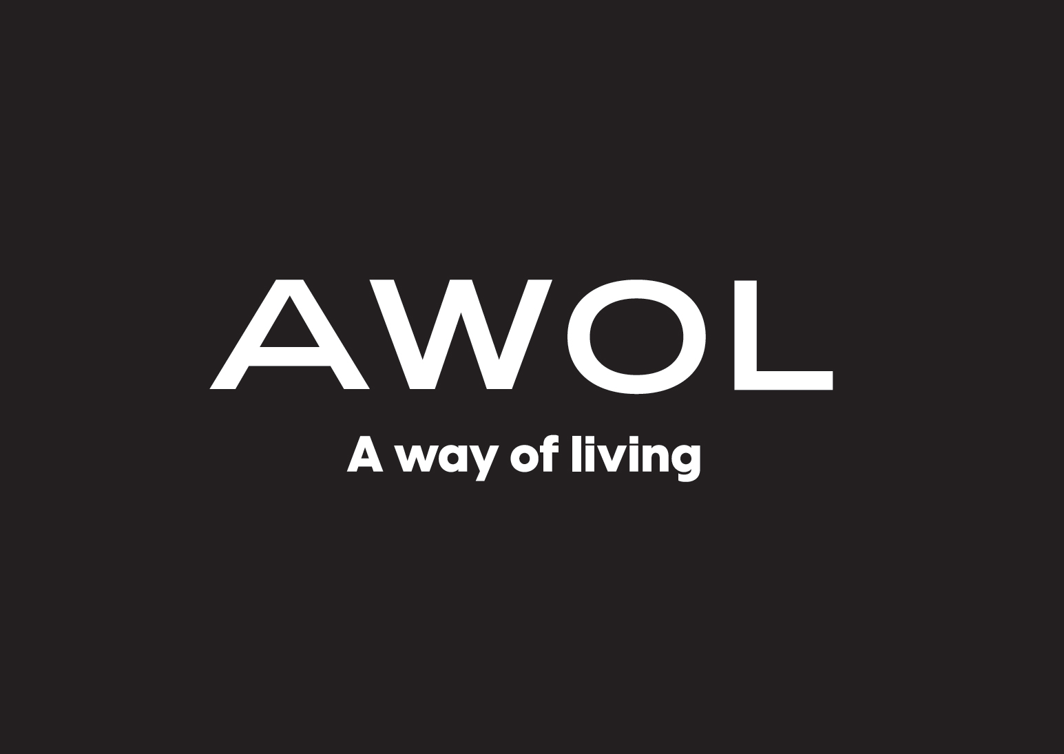 Black background with the white text 'AWOL' and the subtitle 'A way of living' underneath.