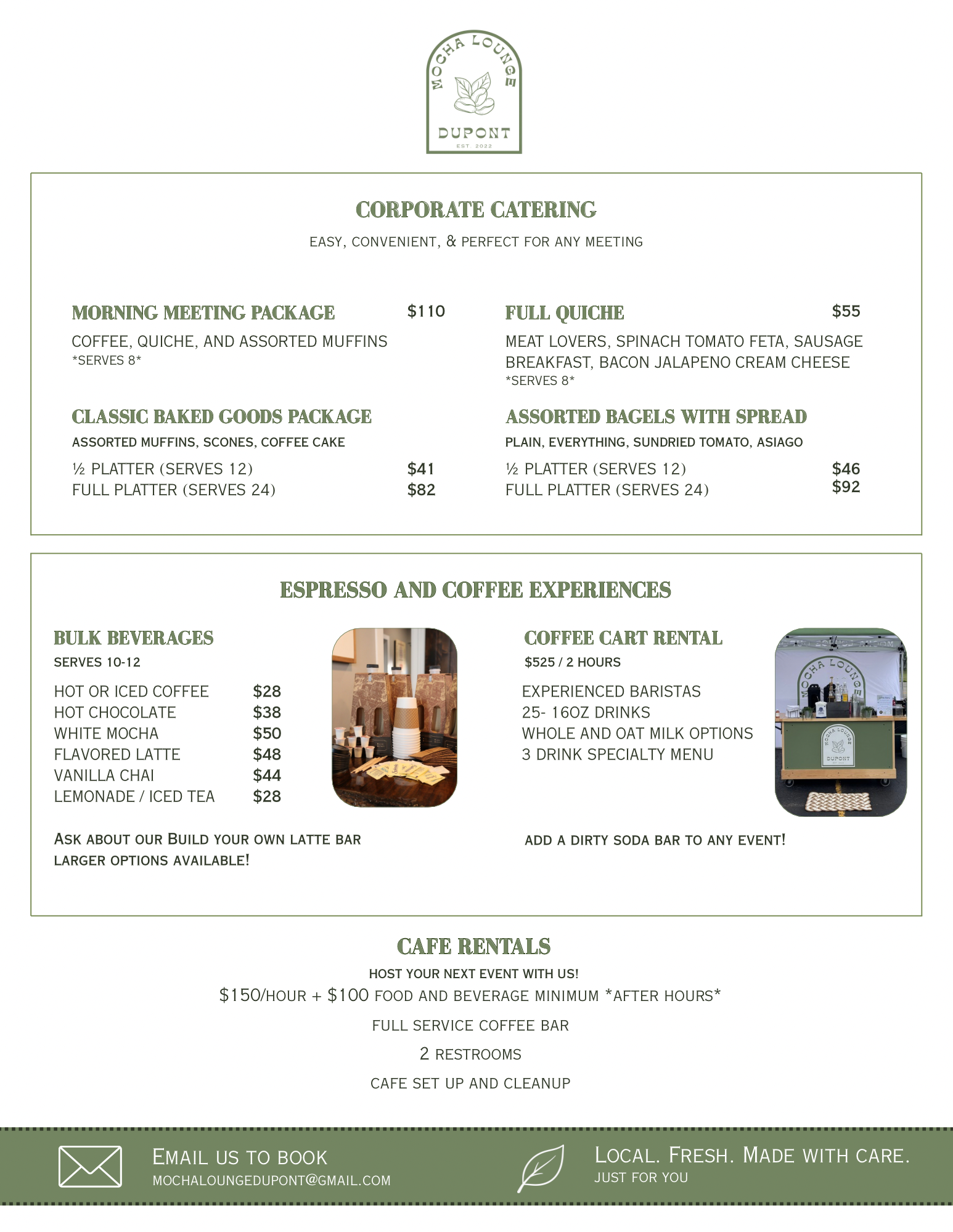 Fort Wayne corporate catering and event catering menu — Mocha Lounge Dupont