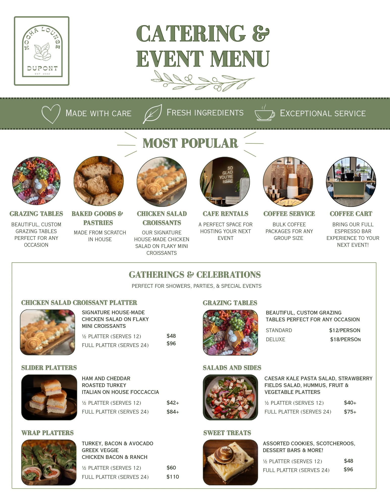 Fort Wayne catering and event menu — Mocha Lounge Dupont