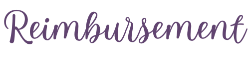 The word 'Reimbursement' written in purple cursive font.