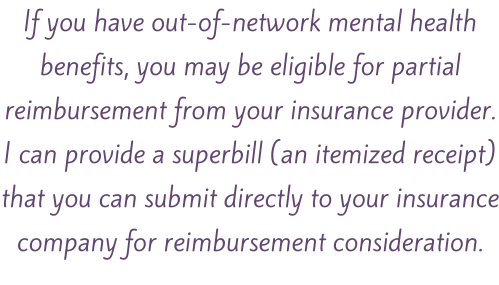 Text explaining eligibility for partial insurance reimbursement for out-of-network mental health benefits, including submission of an itemized receipt.