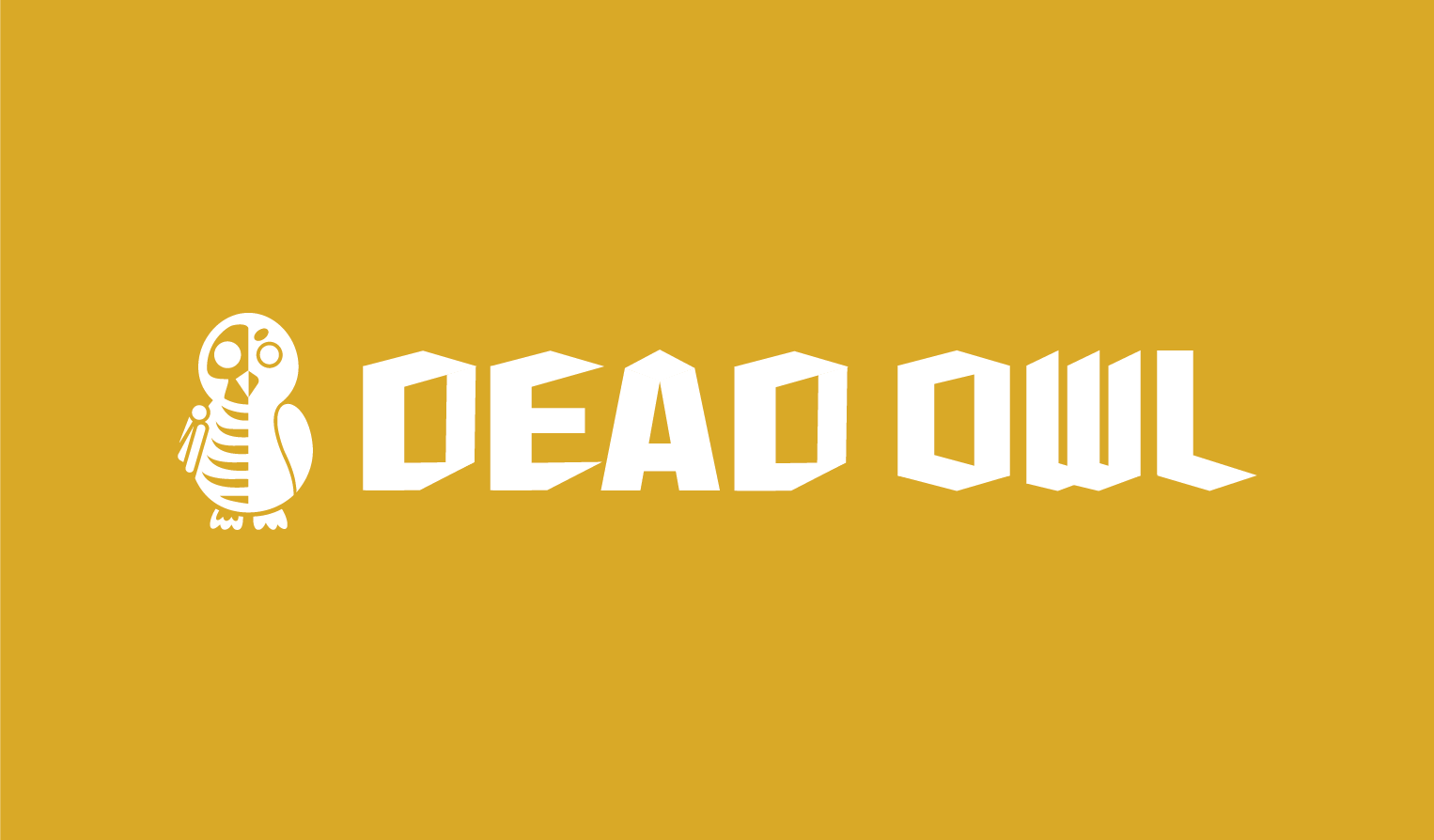 Yellow and white Dead Owl long logo.