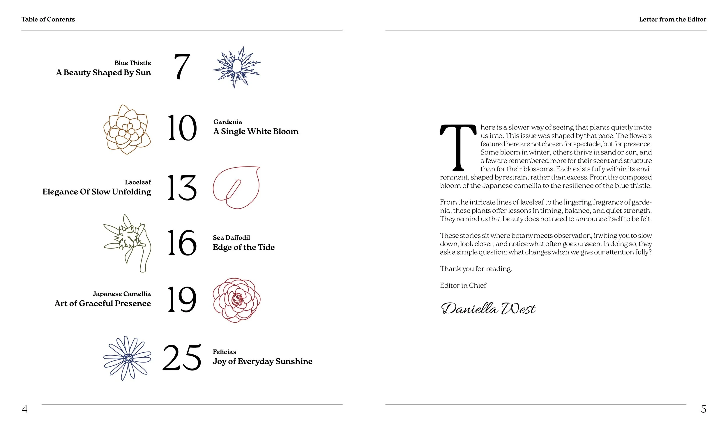 Arranjo spread 4-5, page 4 table of contents. Page 5 editor's letter.