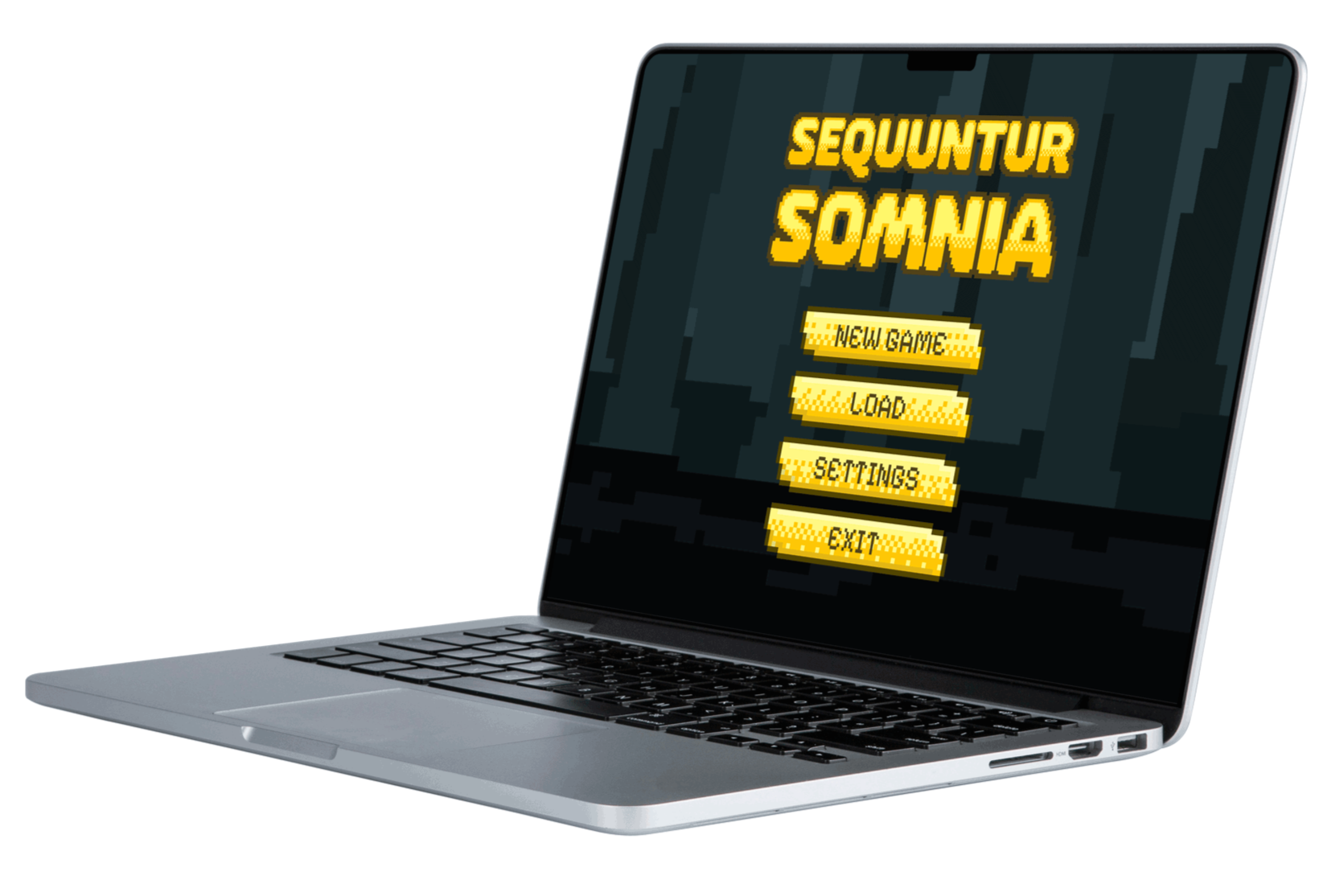 Laptop mock up of game home screen.