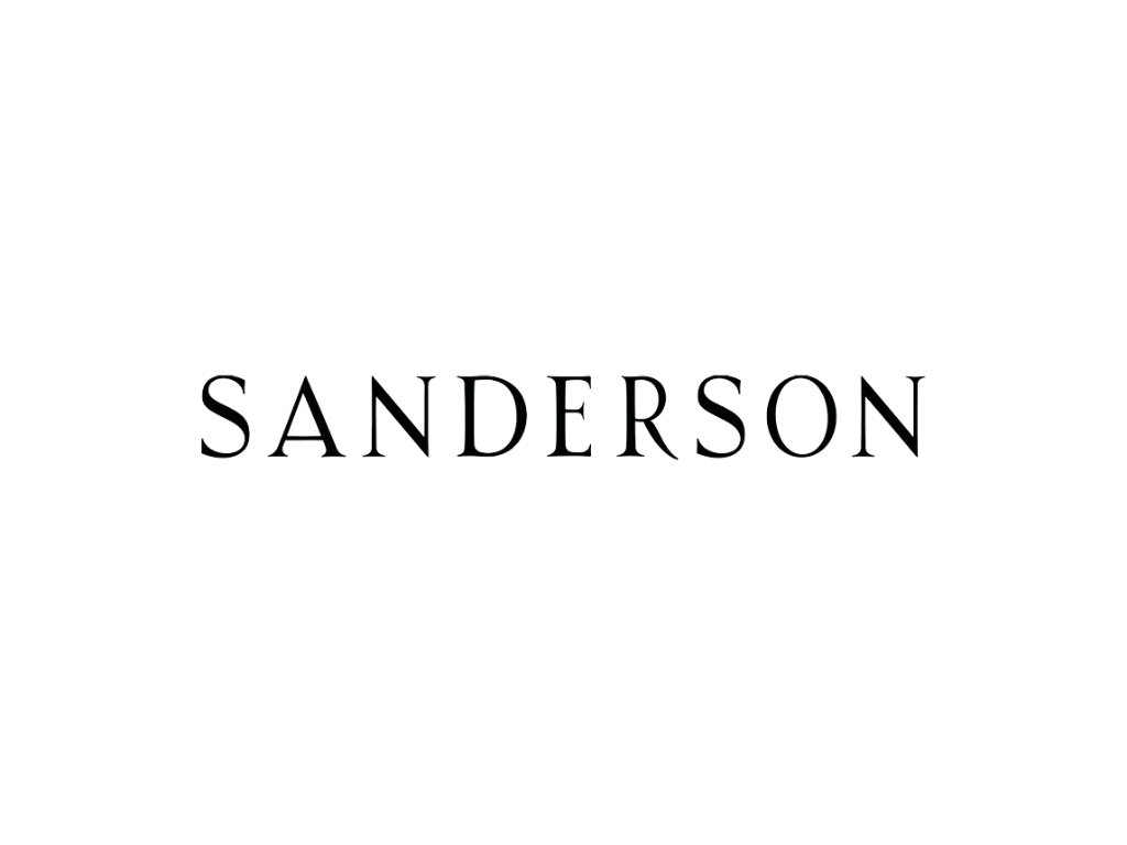 Logo of Sanderson, with elegant font on a plain background.