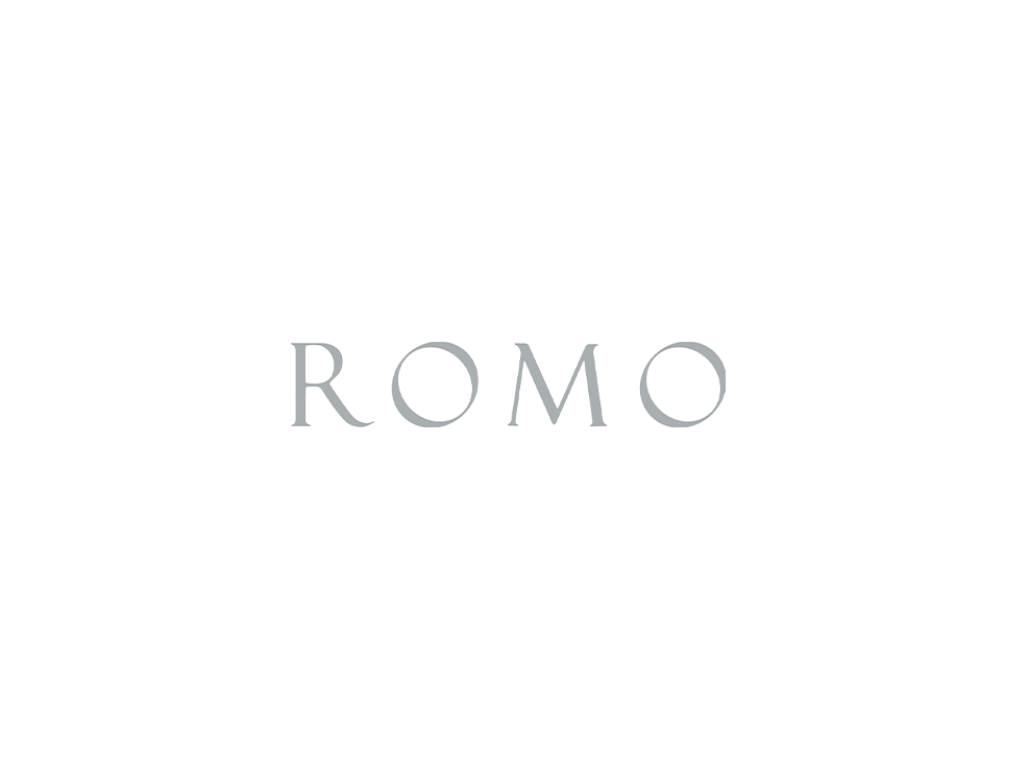 Logo of ROMO in grey letters over a plain background.