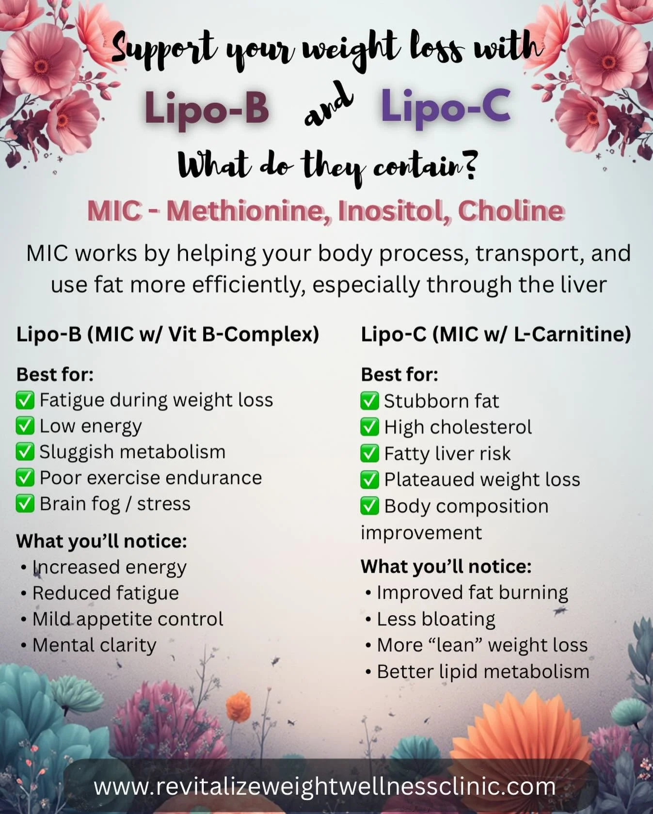 Did you know that adding lipotropics can help support your weight loss goals while on Semaglutide or Tirzepatide? Book now to add Lipo-B or Lipo-C to your weight loss regimen! Booking link in bio! #weightloss #fatburning #lipotropics #lipob #lipoc #e