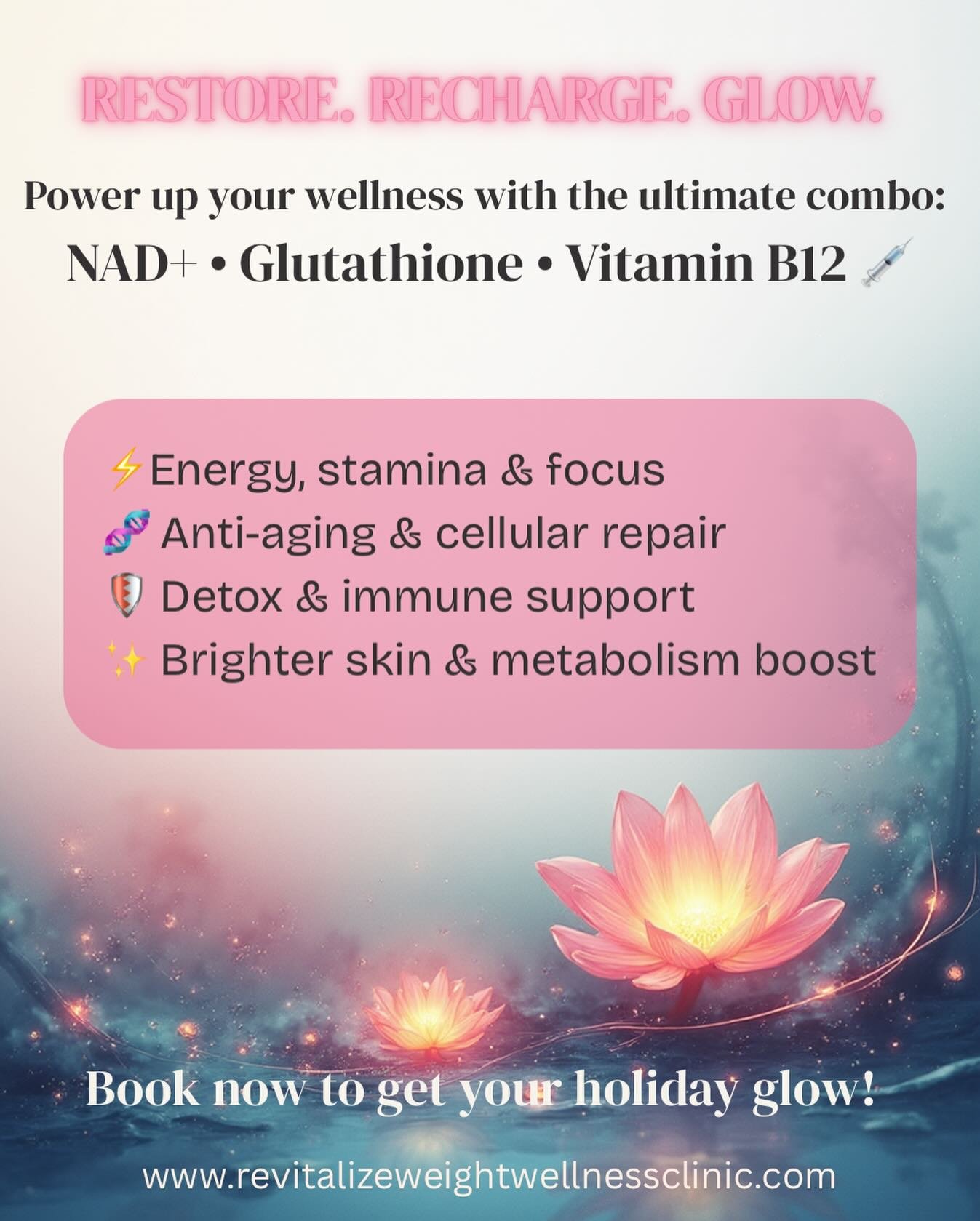 Click booking link in bio! #NAD+ #Glutathione #B12 #glow #energy #antiaging #health #wellness #holidayglow #selfcare