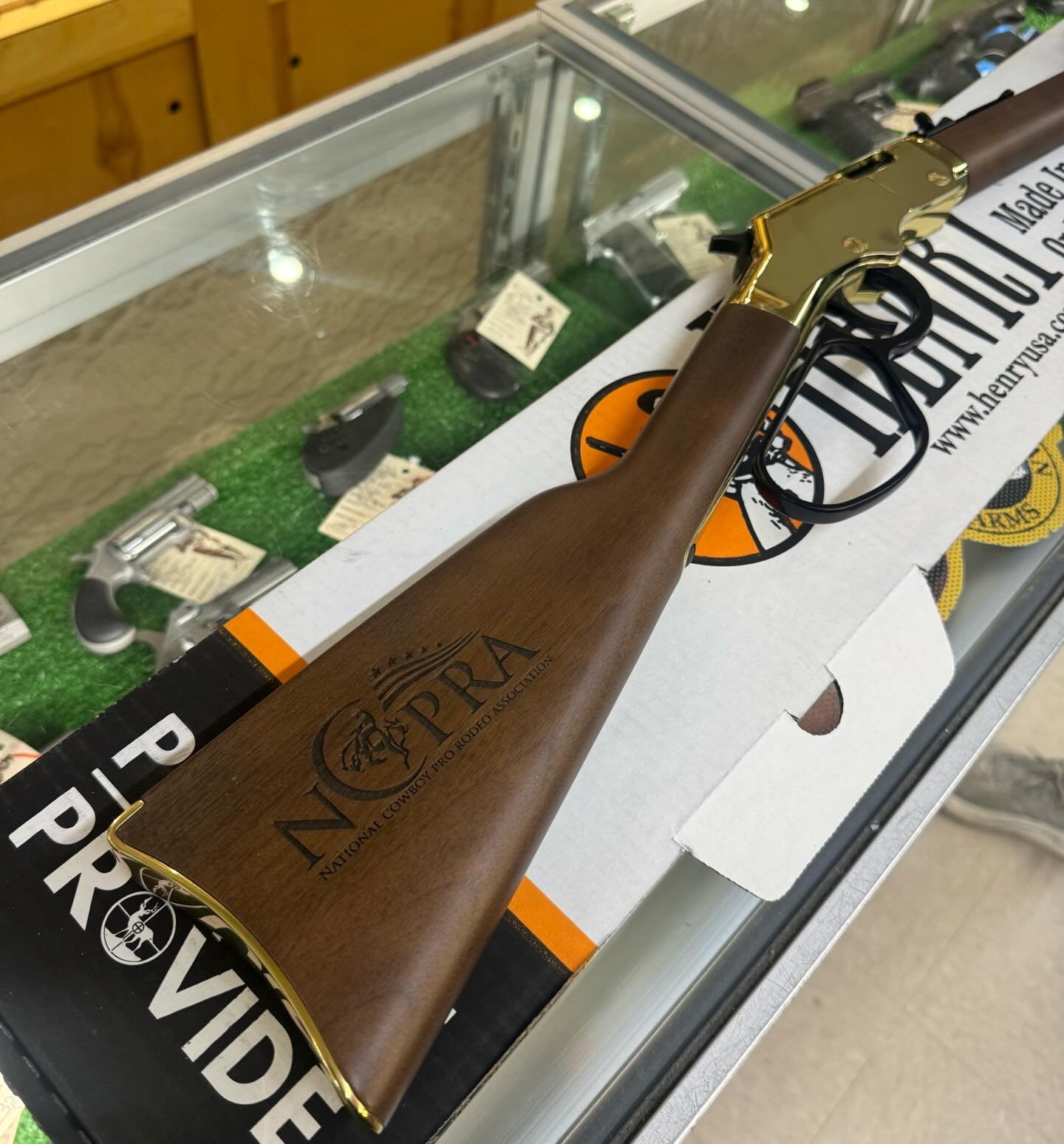 We had the incredible opportunity to laser these beautiful Henry Golden Boys for the NCPRA. 
Custom work like this is always an honor&mdash;thank you for trusting us! 🤝