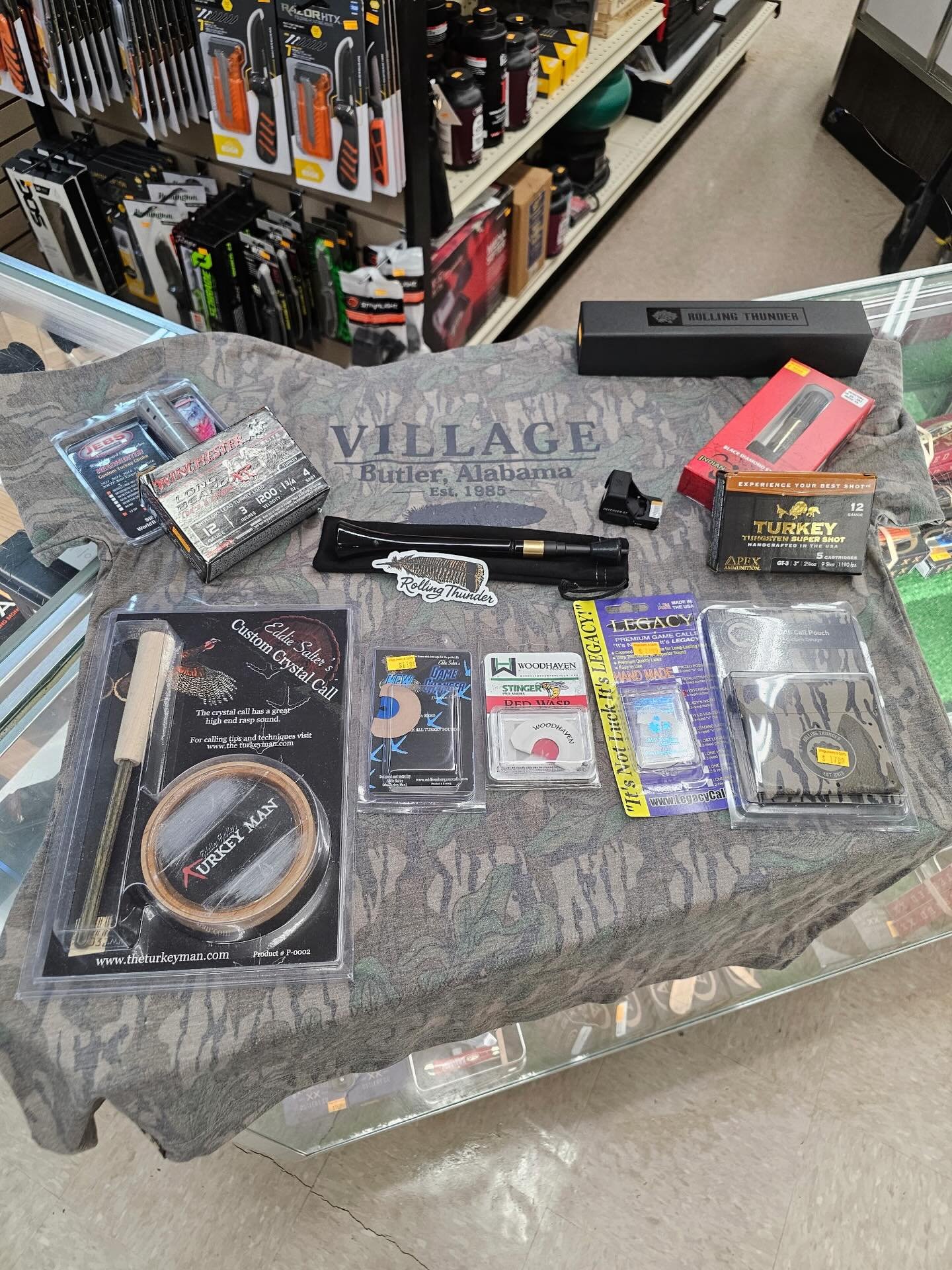 Turkey season is right around the corner! 🦃🔥

We just got a new shipment of Rolling Thunder Trumpet Calls, along with everything you need to get ready for the woods.

✔️ Camo
✔️ Assorted turkey calls
&amp; more!

The gobblers will be sounding off s