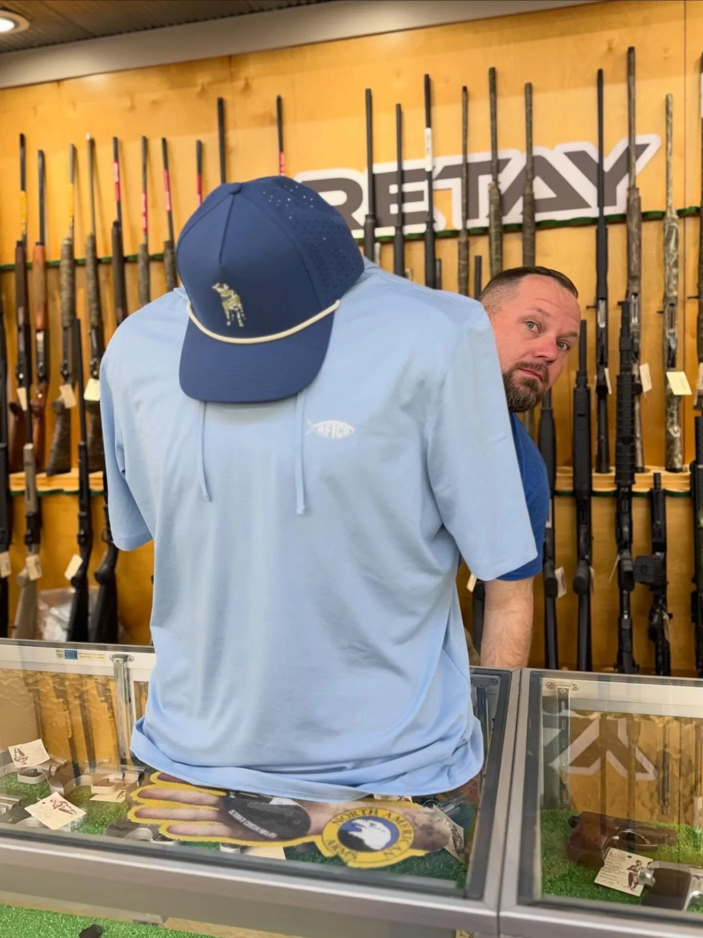 AFTCO men&rsquo;s short sleeve performance hoodies just hit the floor 👏 great for summer, the ball field or everyday wear! 
Available in oyster grey &amp; dusty blue
$39.00 | Small-2XL

Come see us at Village!

Caleb is free!!! 😂