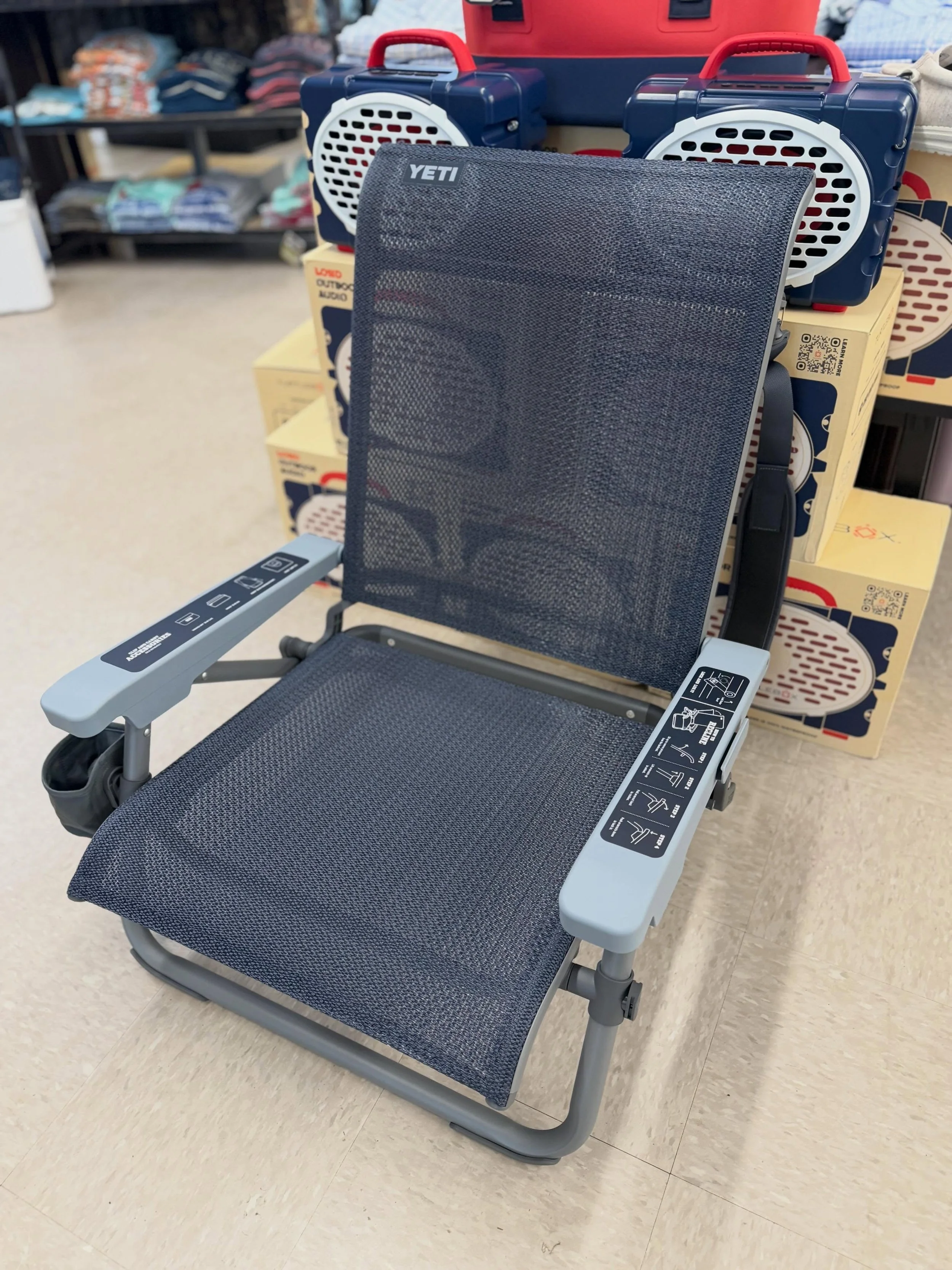 The YETI chair has entered the chat 😮&zwj;💨🏖️💯
Recline mode, cup holder, carry strap &amp; beach/river day approved ✔️☀️

These are TOO good! Come check them out!!!!! 🙌
