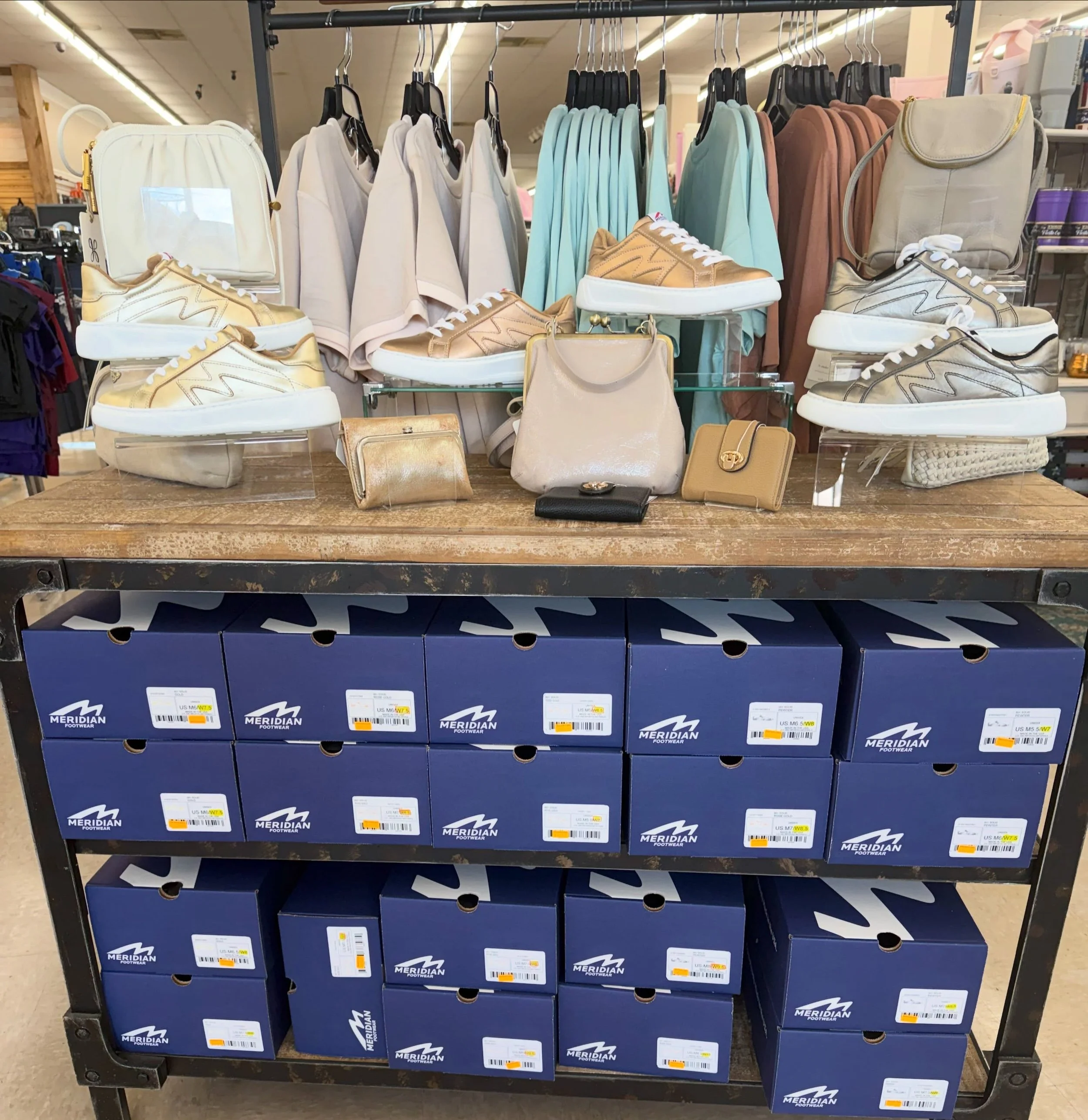 These metallic sneakers from @meridian_footwear are EVERYTHING! 🤩 Gold, bronze &amp; pewter shades that will take you straight from everyday errands to game day! ✨

We have a great selection in stock&mdash;come grab your size before they&rsquo;re go