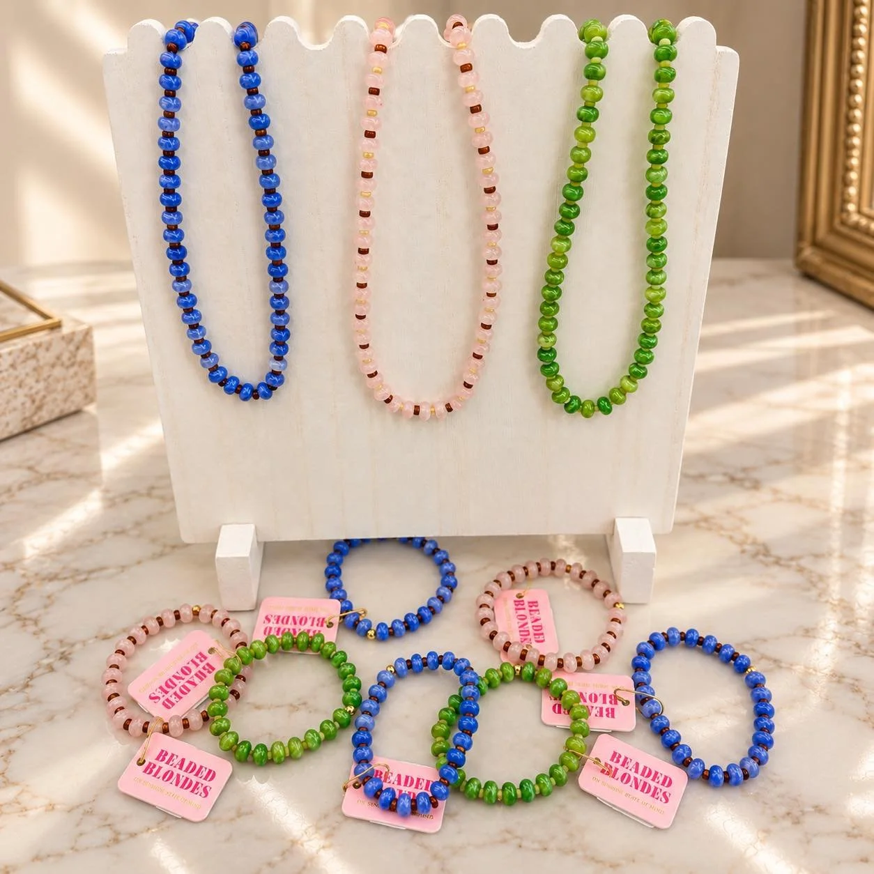 A little color makes everything more fun! Come shop our Beaded Blonde collection today! 💙🩷💚