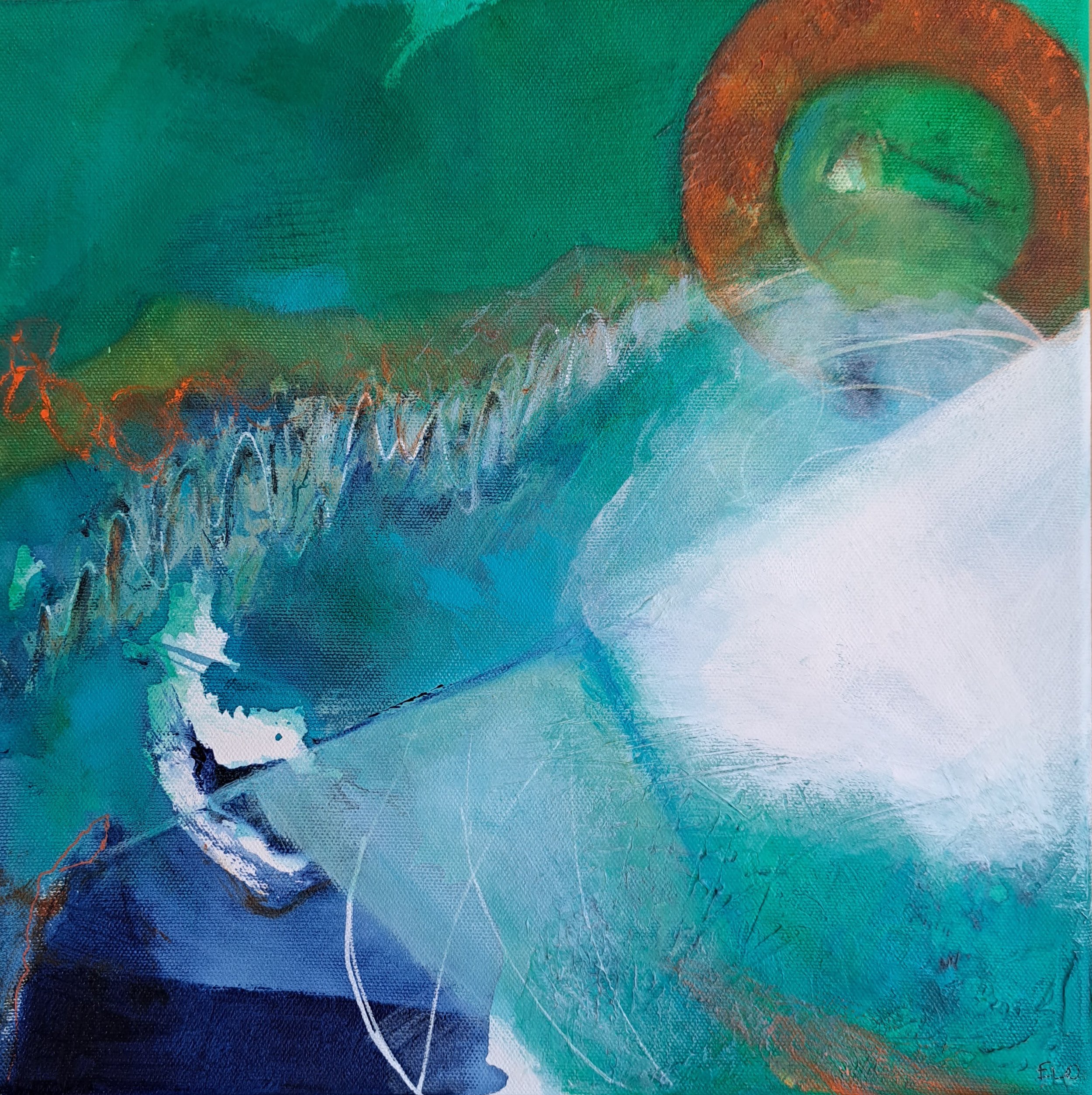 Puerto II, 2023, acrylics, 30x30 cm, framed, 400€