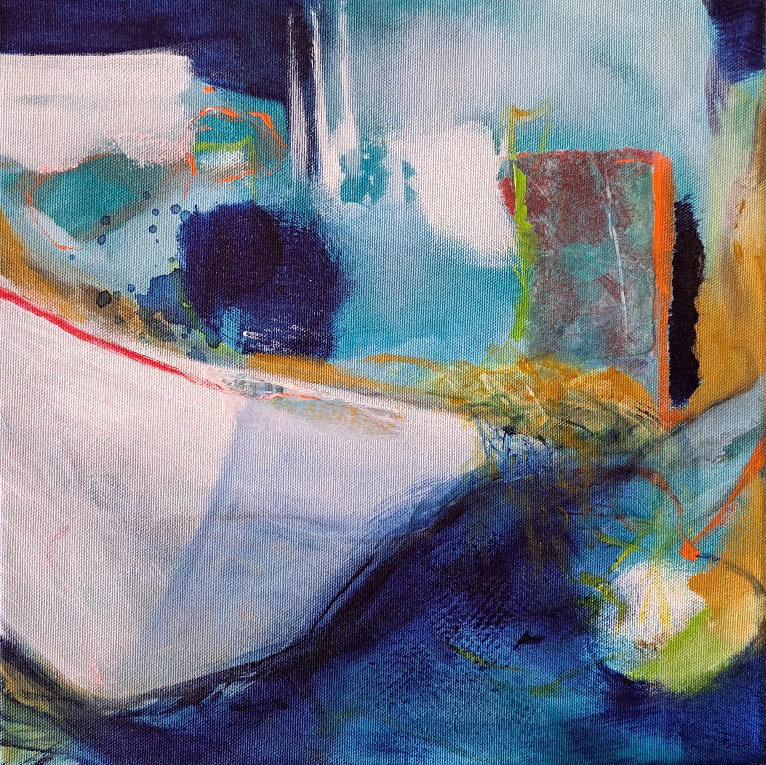 Pescadores III, 2023, acrylics and collage, 30x30 cm (SOLD)