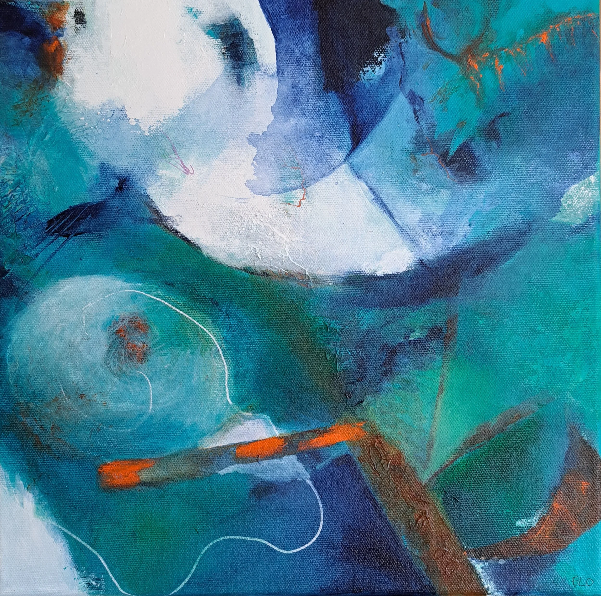 Puerto I, 2023, acrylics and collage, 30x30 cm, framed, 400€