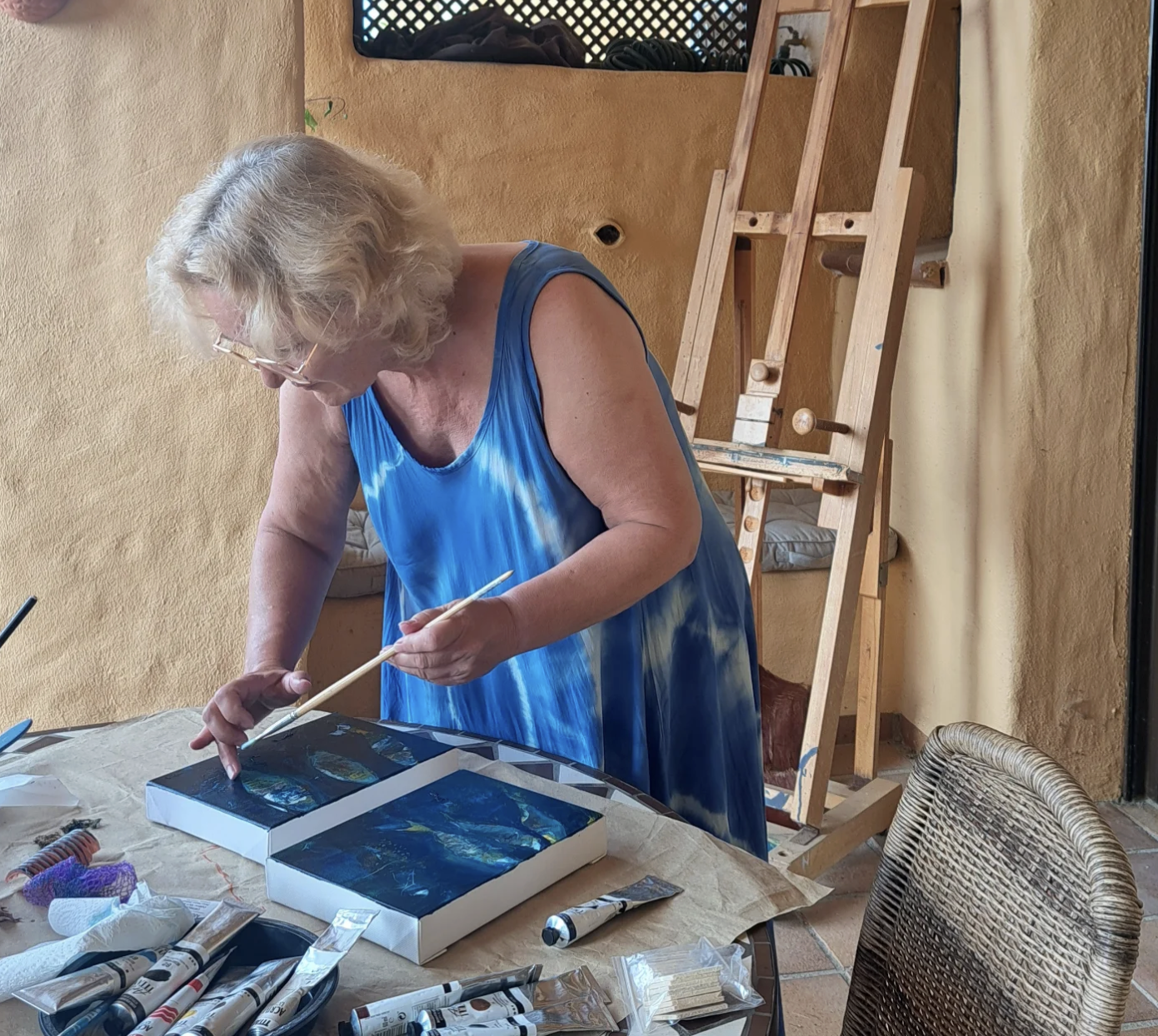 Me painting in my outdoor studio in Spain.