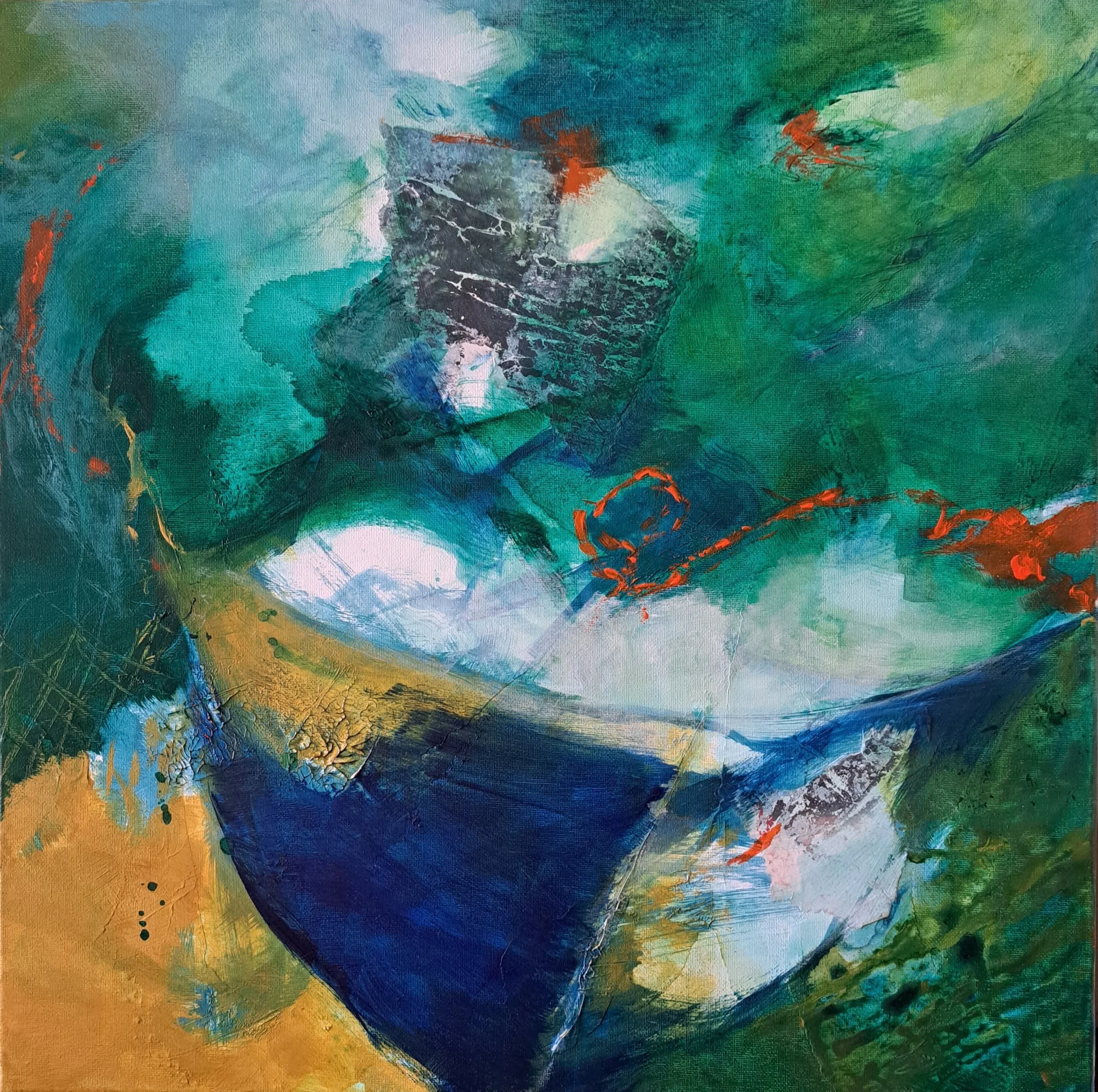 Pescadores V, 2023, acrylics and collage, 40x40 cm, 500€