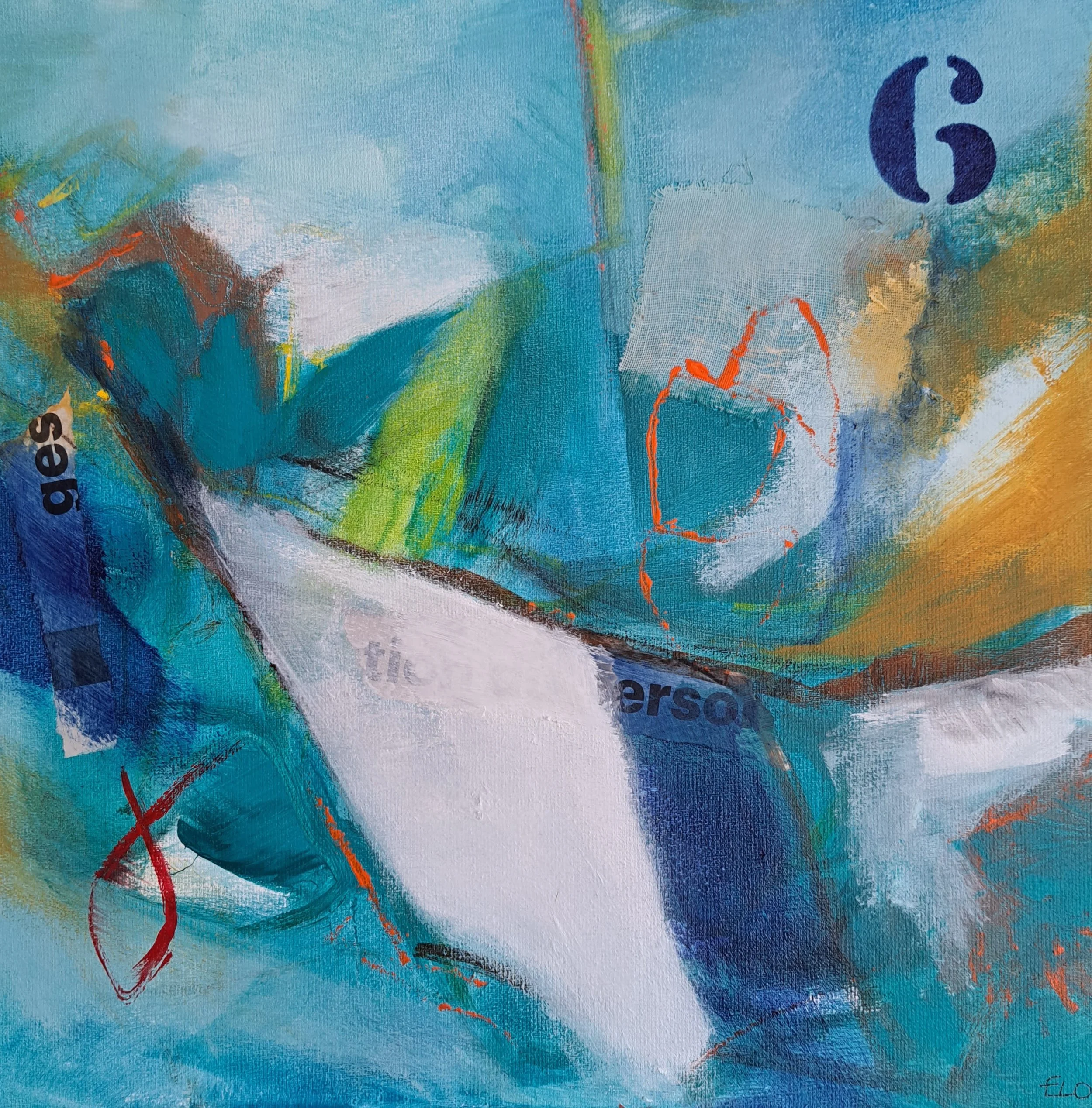 Pescadores II, 2023, acrylics and collage, 30x30 cm (SOLD)