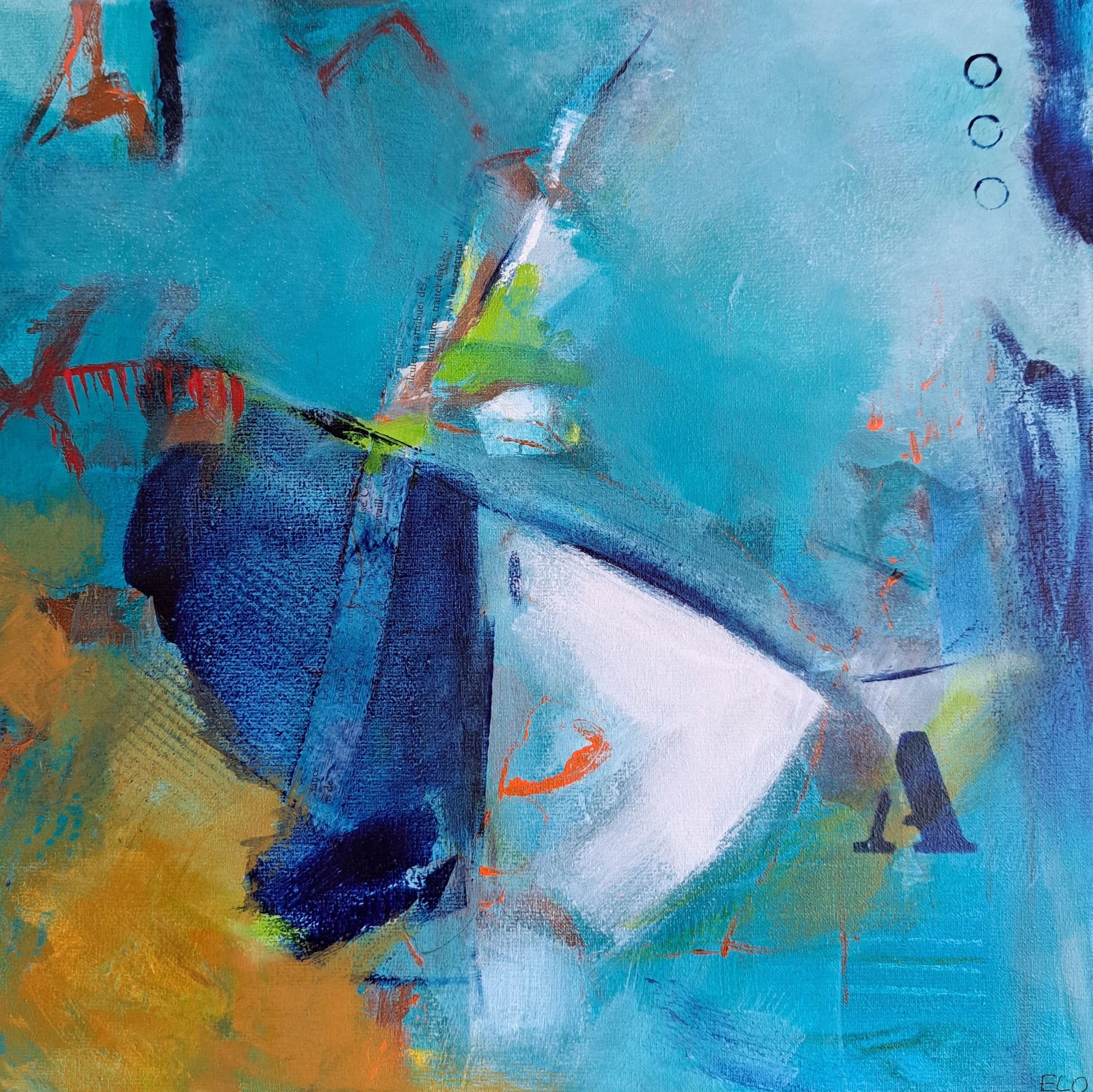 Pescadores I, 2023, acrylics and collage, 30x30 cm (SOLD)