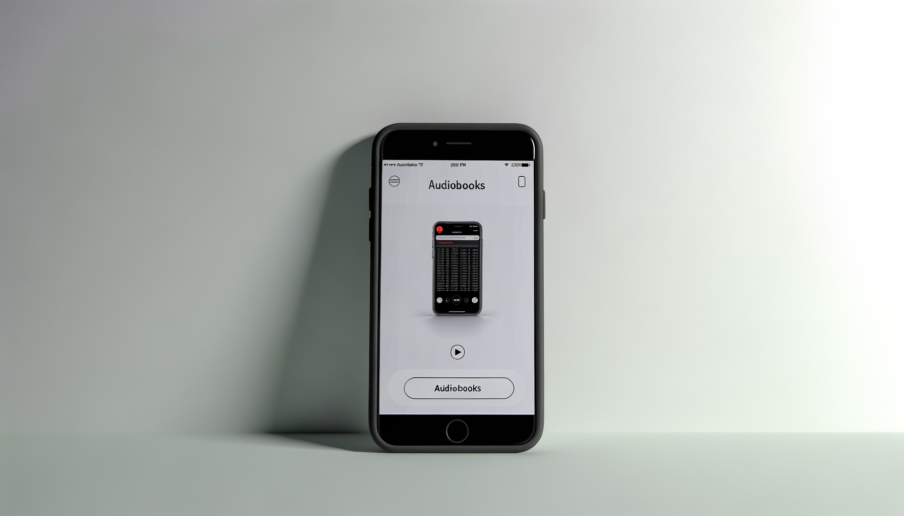 iPhone displaying a digital audiobooks library with a play button and Audiobooks label.