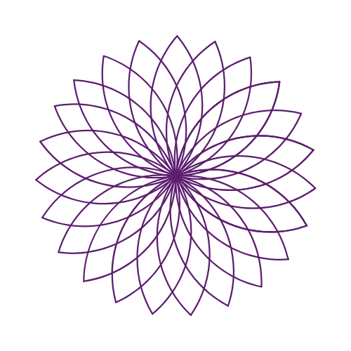 Motif géométrique en forme de fleur avec des lignes violettes sur un fond noir.