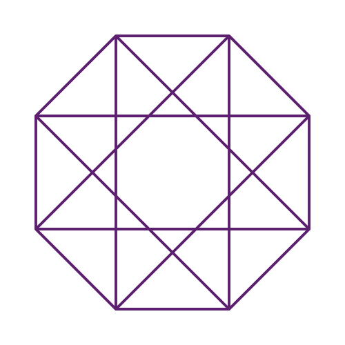 Un diagramme géométrique avec un octogone inscrit, des lignes diagonales et des lignes horizontales en violet sur un fond noir.