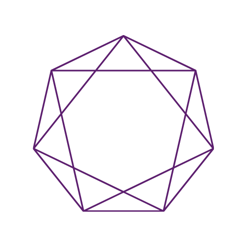 Cercle avec une étoile à neuf branches en ligne violette sur un fond noir.