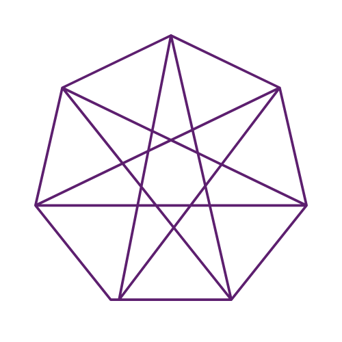 Un diagramme géométrique en forme d'étoile à plusieurs branches, tracé en lignes violettes sur un fond noir.
