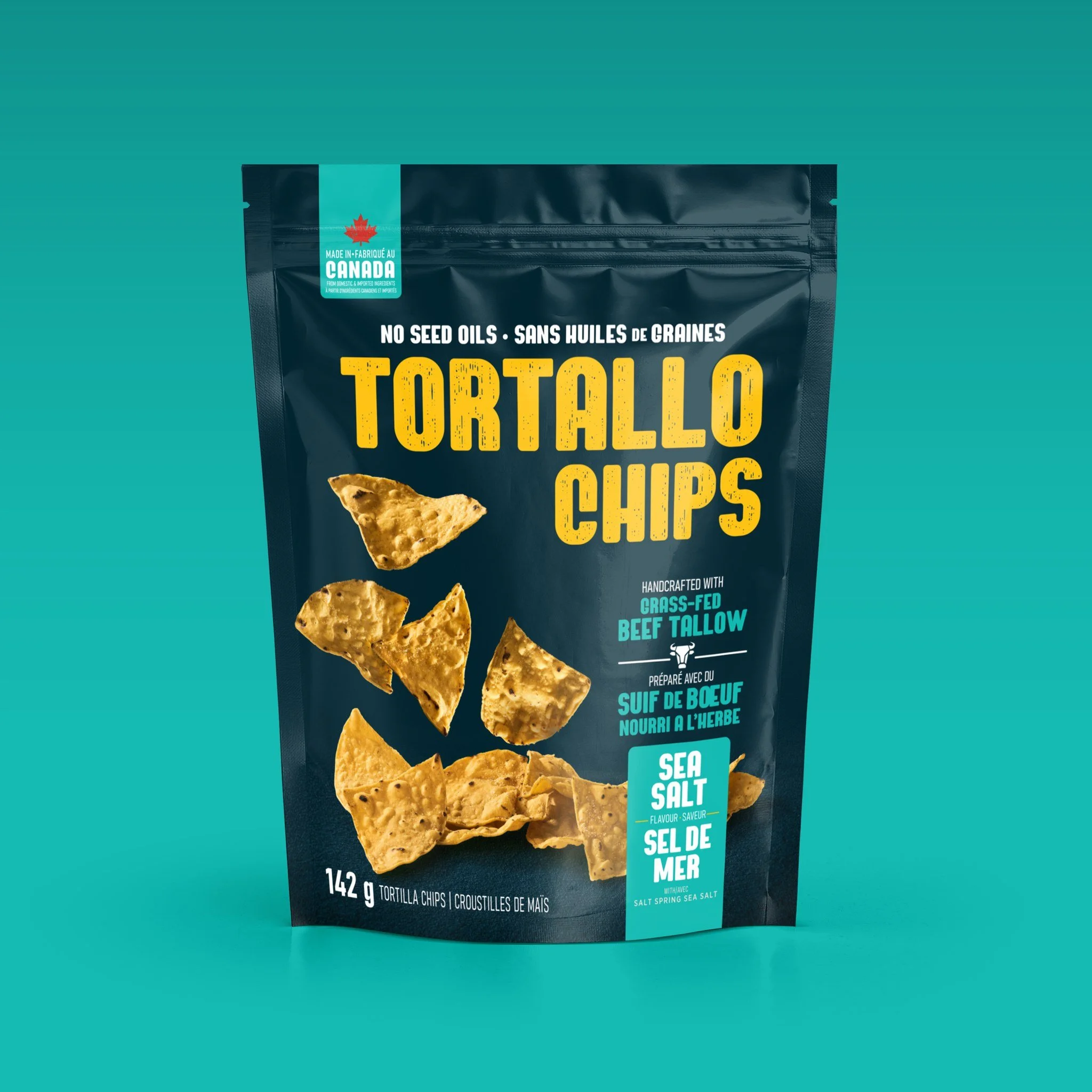 Clean, Simple Tortilla Chips crafted with 3 Ingredients. Nixtamalized Canadian Organic Corn, Grass-Fed Beef Tallow and Hand Harvested Sea Salt. Simple really does taste better.