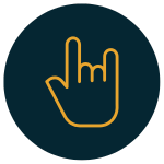 Outline of a hand making a gesture with the index finger and pinky finger extended