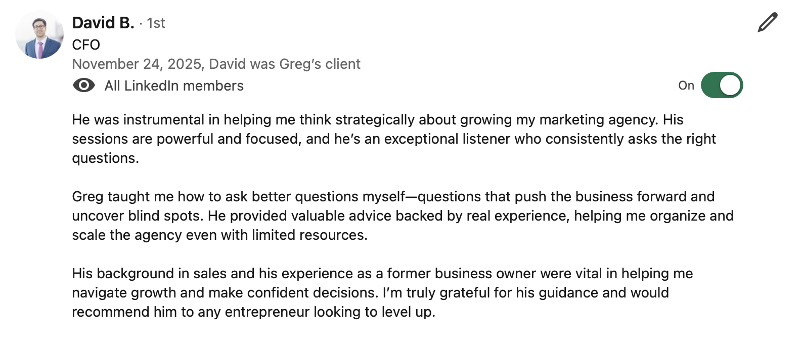 Client Recommendation and Testimonial