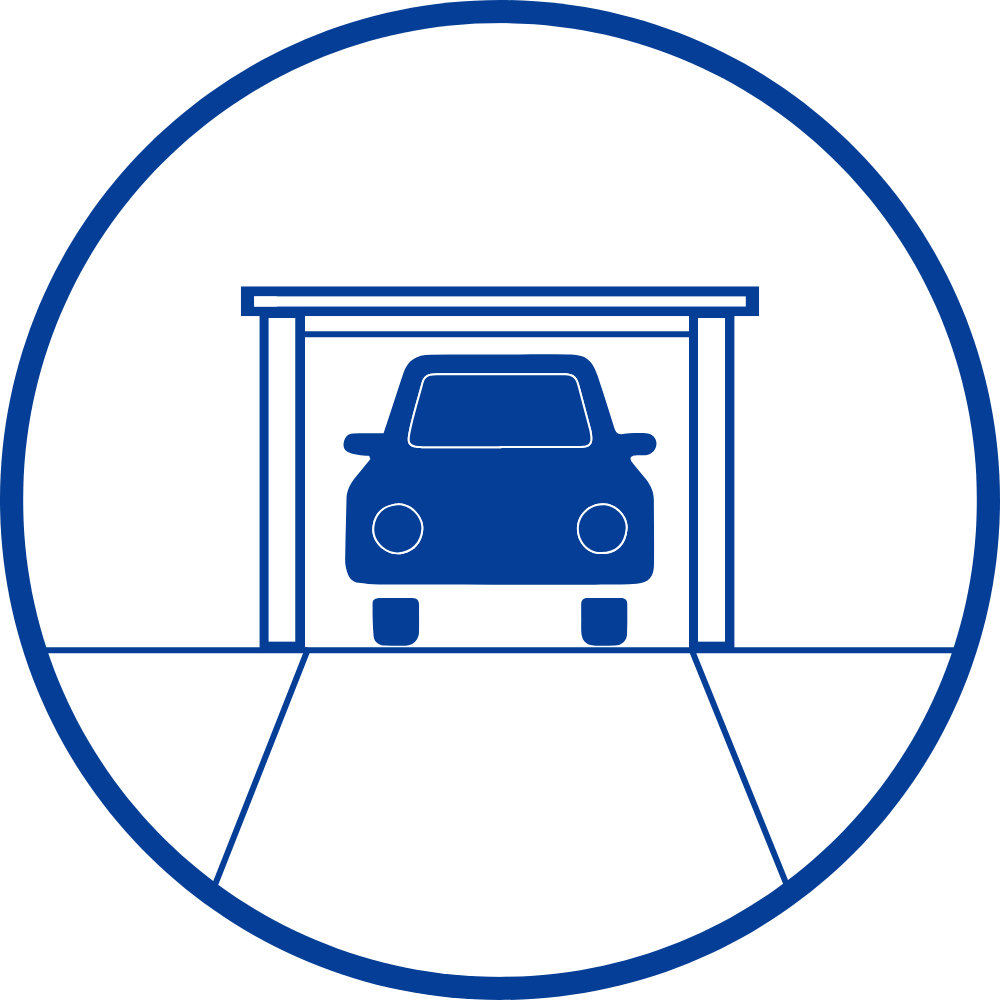 Graphic showing a car in a garage