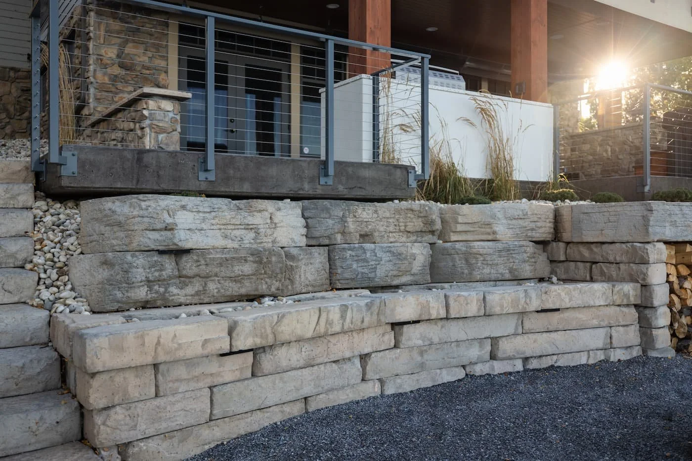 Magnum stone and kodah retaining wall in fon du lac at a lake front property