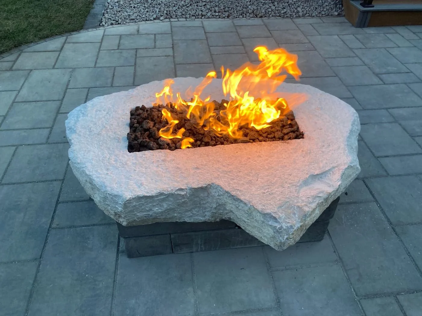 Custom natural stone gas fire feature 