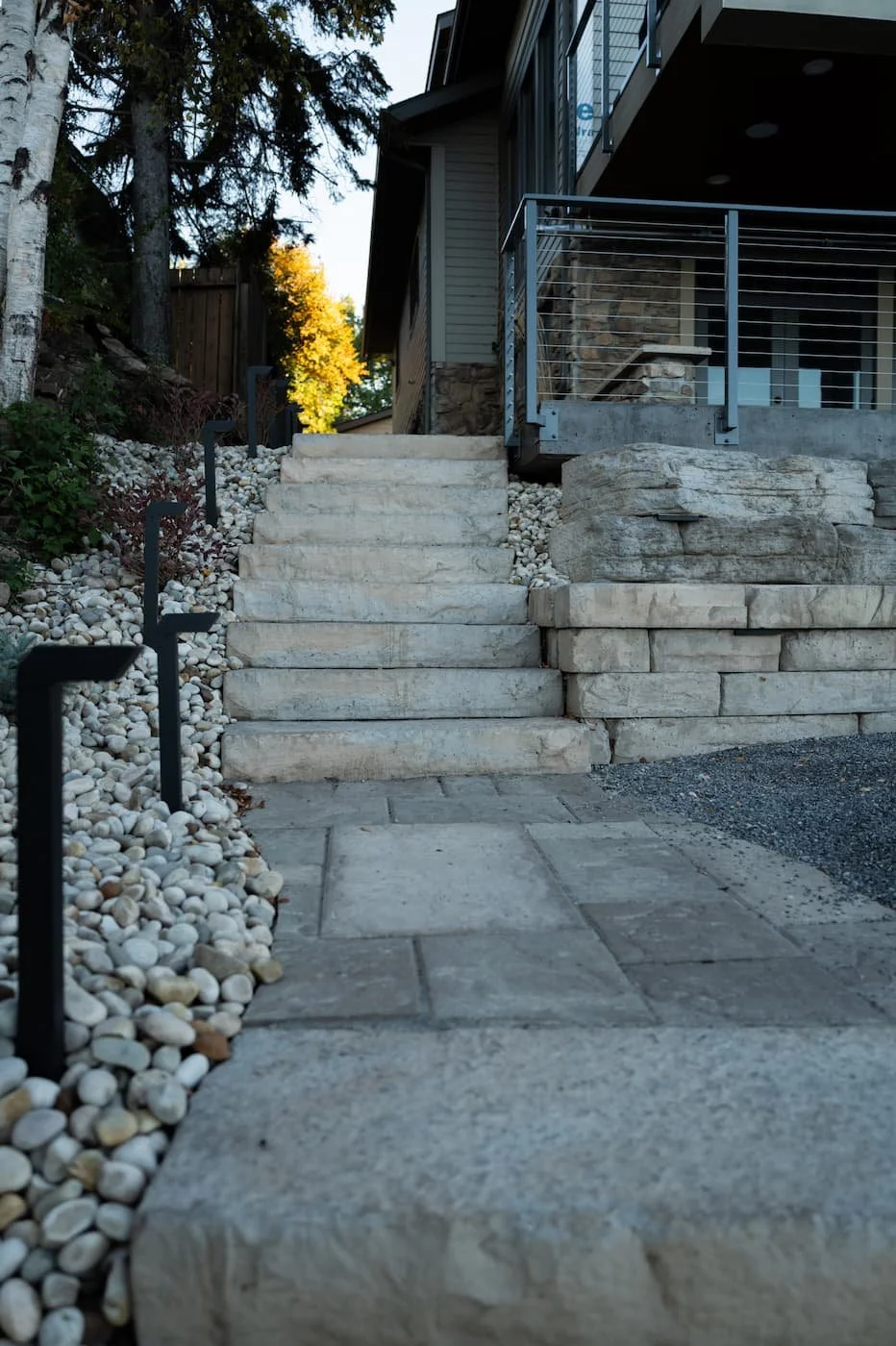Modern pathway lighting next to outdoor steps