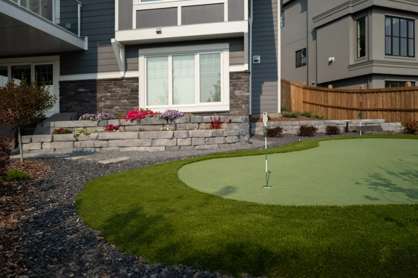 Putting green in a backyard
