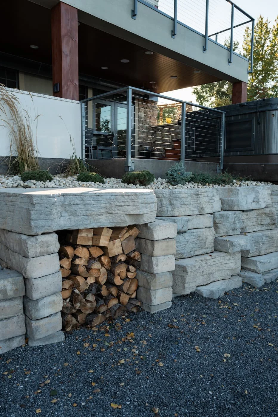 Custom firewood storage using retaining wall blocks