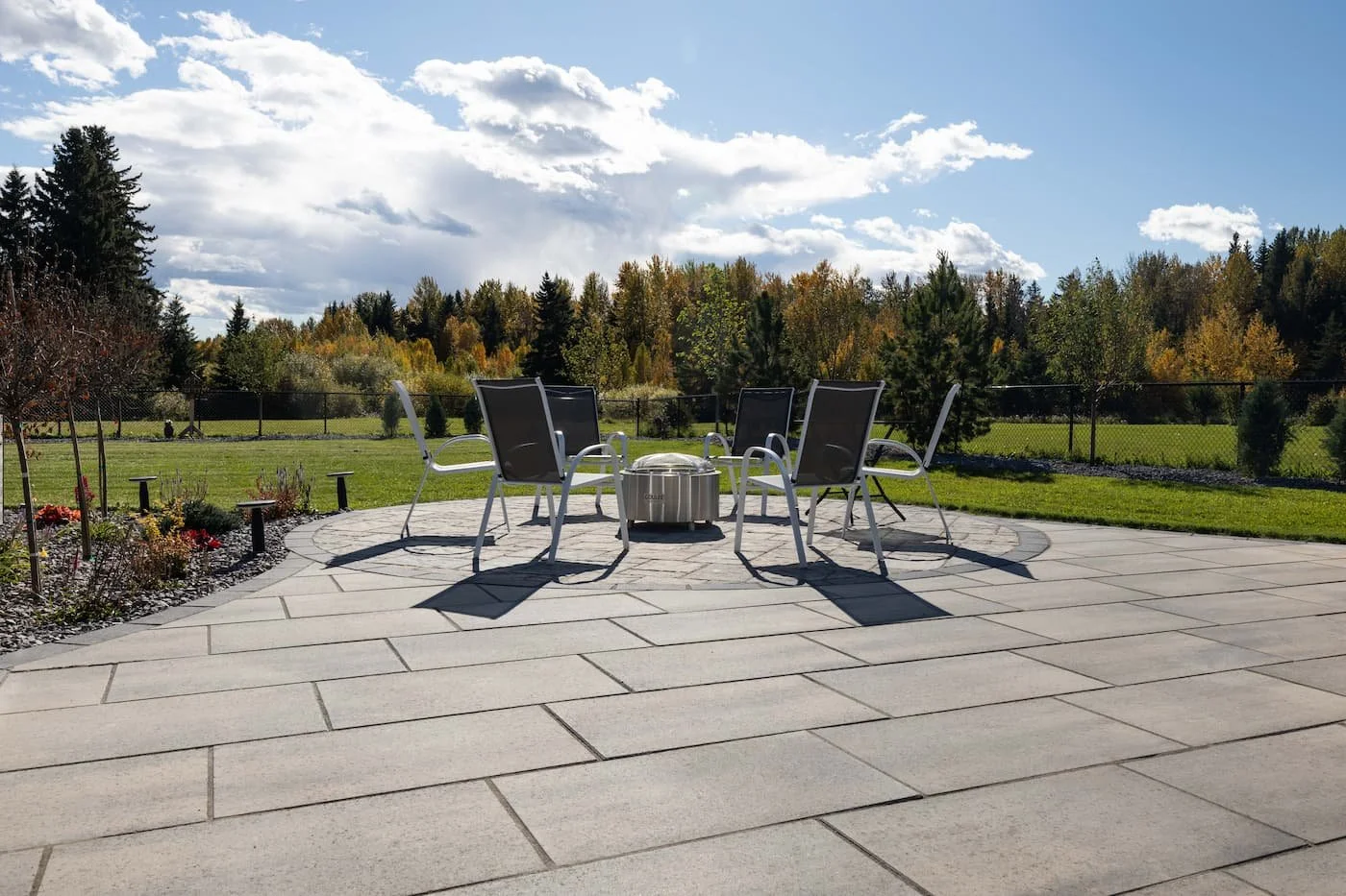 Shale Grey brick layed Grande pavers looking out to a ravine