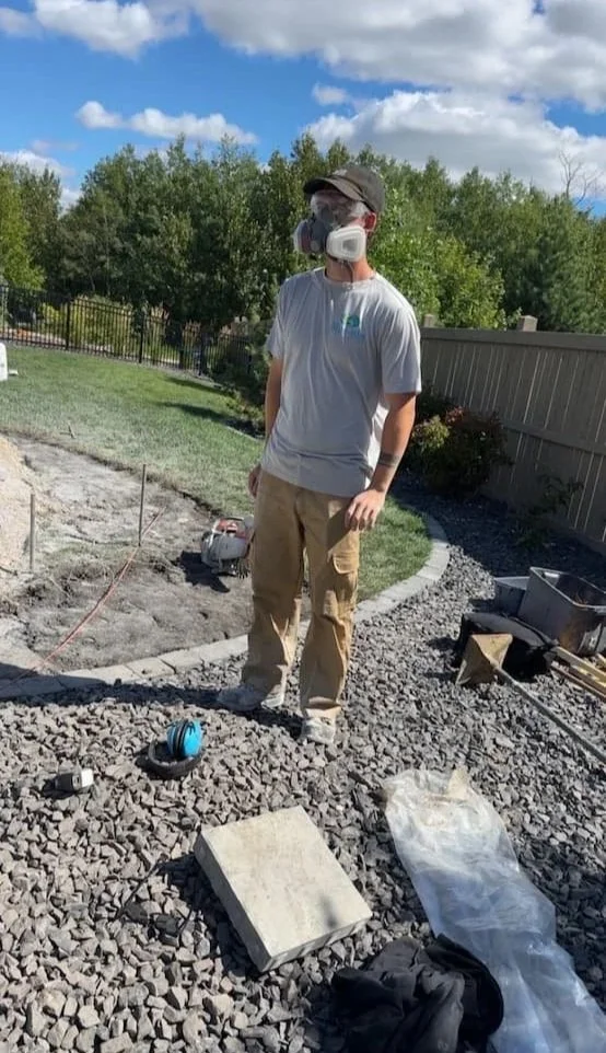 Prepping to cut paving stones