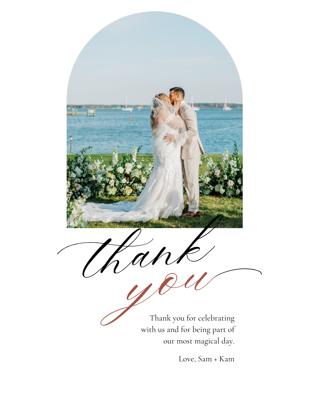 Black White Elegant Calligraphy Arch Wedding Thank You Card (Invitations (Portrait)) (Postcards (Portrait)) - 1.png