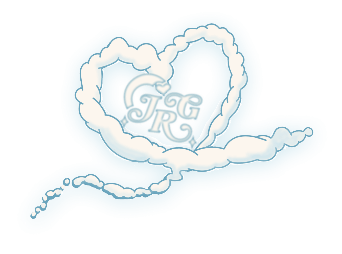 A light blue, cartoon-style, fluffy cloud with a heart-shaped outline around the letters 'JCR' inside it.